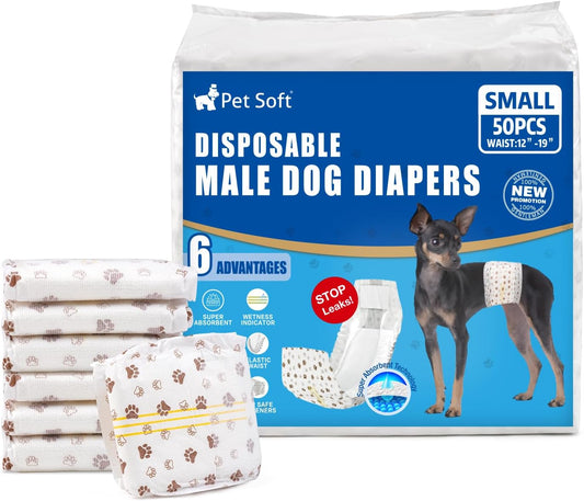 Ultra Absorbent Male Dog Wraps - 50pcs Small