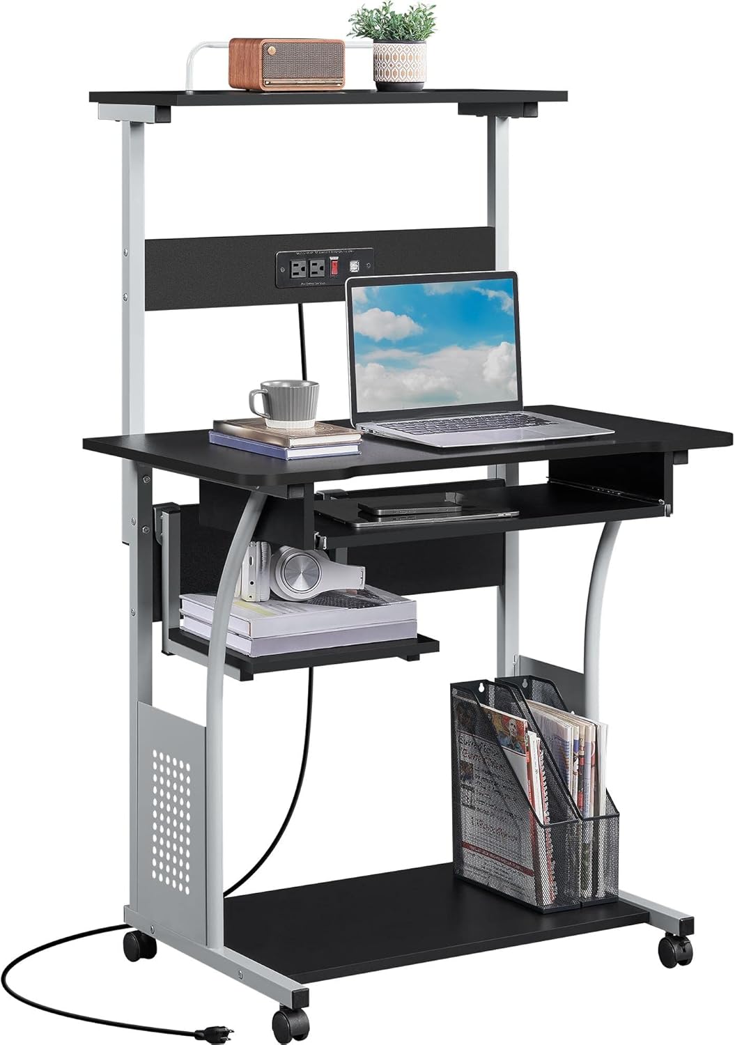 Yaheetech Mobile Desk with Power and Charging Ports