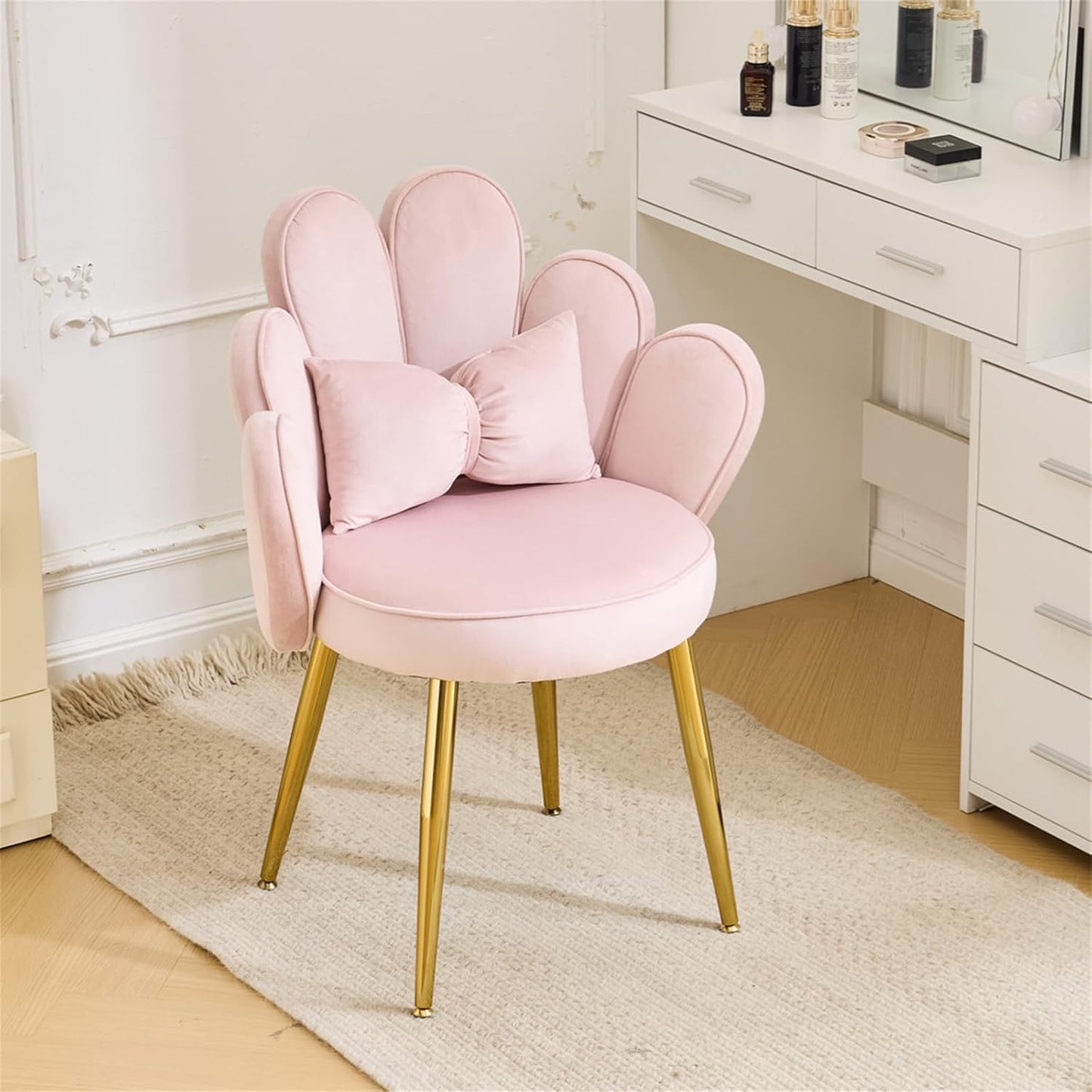 VINGLI Petal Makeup Vanity Chair with Adjustable Gold Legs