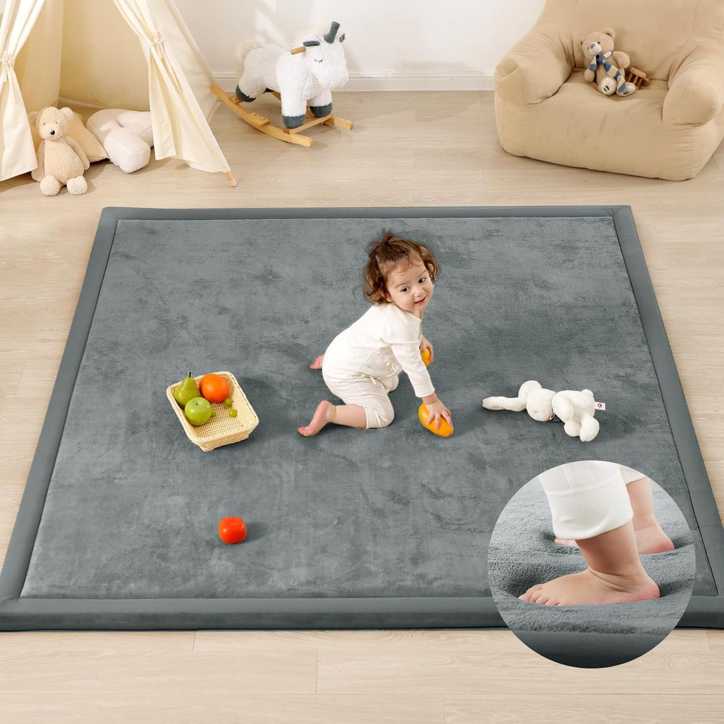1.3 Thick Baby Play Mat for Floor Playpen - Dark Grey Comfort