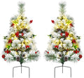 HAPPYGRILL Outdoor Pathway Christmas Tree Set of 2 - Pre-Lit Snow