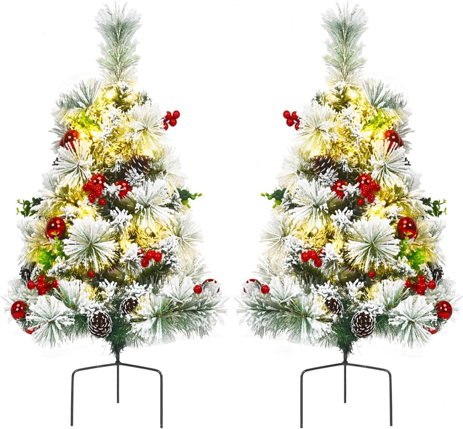 Outdoor Pathway Christmas Tree Set of 2 with LED Lights