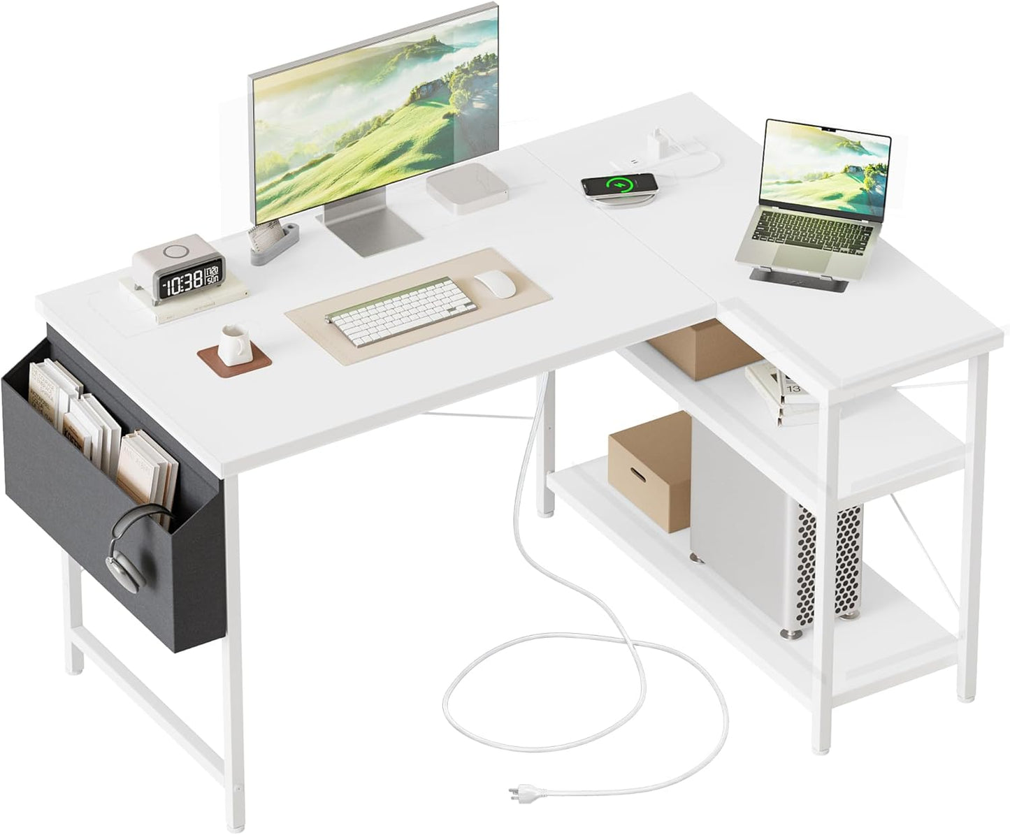 Mericonia Small L Shaped Computer Desk with Power Outlets