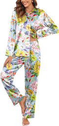 Classic Satin Pajamas for Women Long Sleeve Button Down Set - Soft