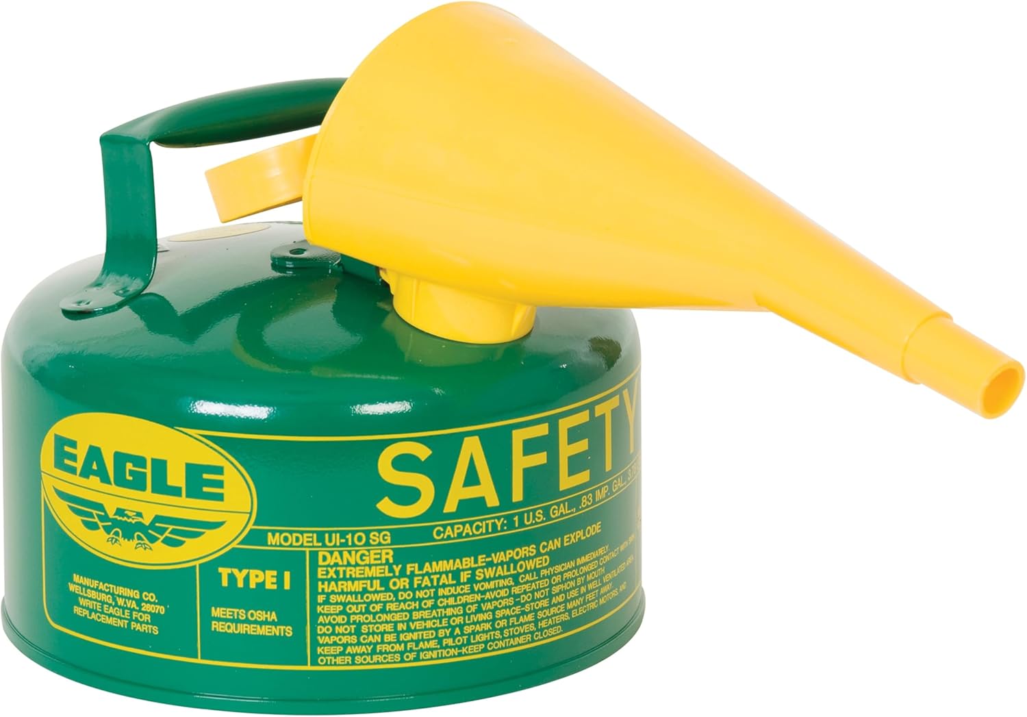Eagle 1 Gallon Type I Green Safety Gas Can for Flammable Liquids