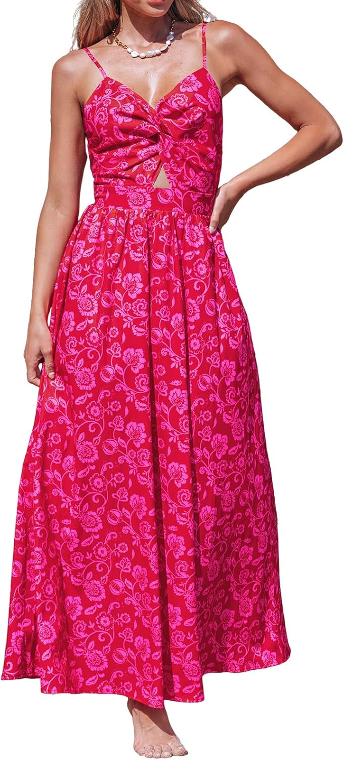 CUPSHE Women's Floral Print Twisted V Neck Maxi Dress for Summer