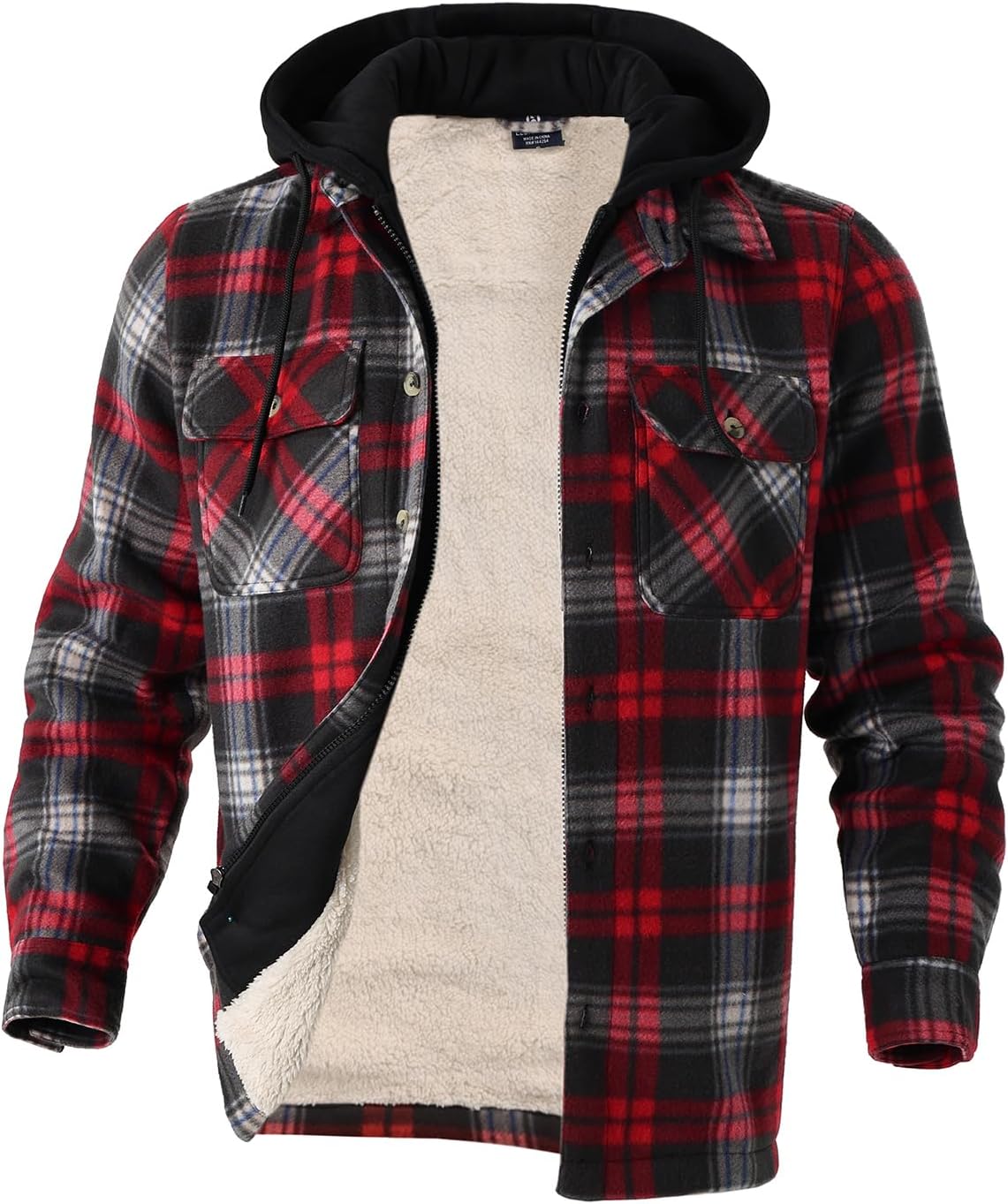 Facitisu Hoodies for Men Sherpa Lined Heavyweight Flannel Jackets
