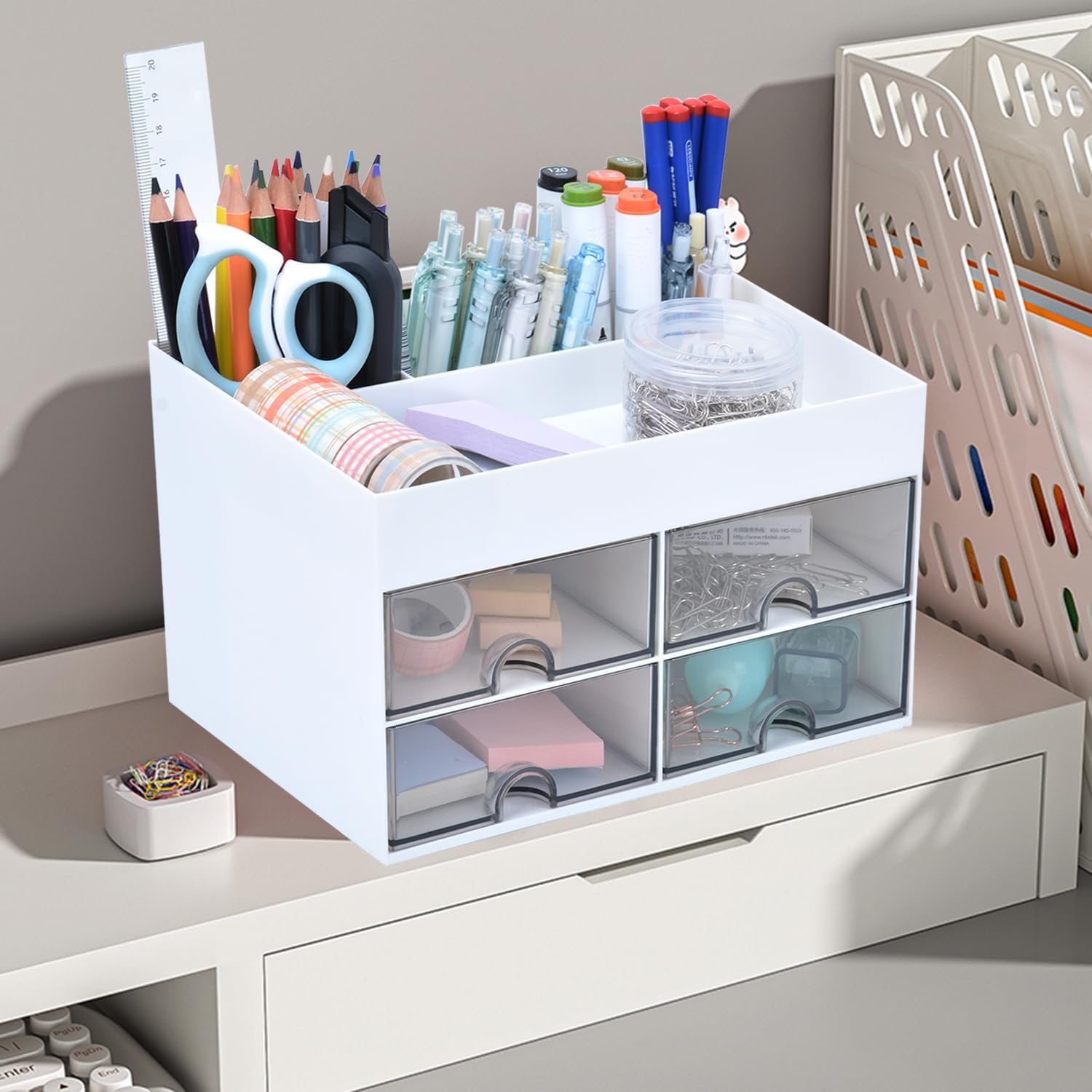 Meikuler White Desk Organizer: Sleek Storage Solution