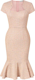 Sophisticated Cap Sleeve Fishtail Tweed Bodycon Cocktail Dress