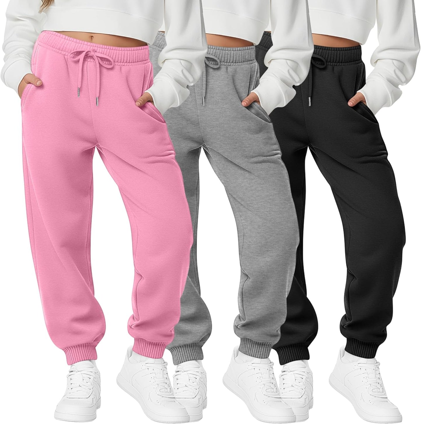 3 Pack Girls Sweatpants Joggers with Pockets for Casual Wear