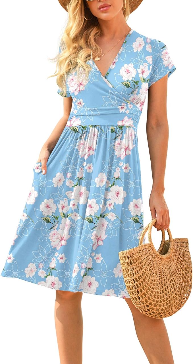 LILBETTER Women's Summer Casual Short Sleeve V-Neck Dress