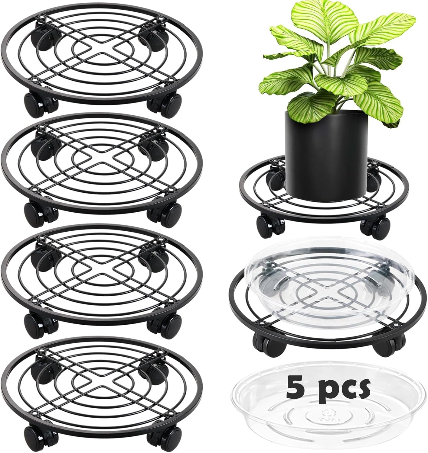 12in Metal Plant Caddy with Wheels for Easy Plant Movement