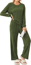 Ekouaer Womens Ribbed Knit Pajama Set - Soft 2-Piece Loungewear