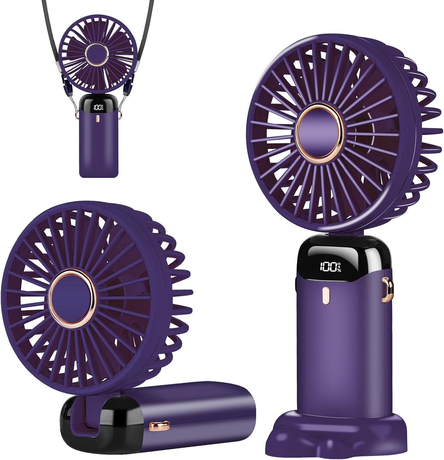 Portable Type-C Rechargeable Handheld Fan - 5 Speed Wind, 3-in-1 Makeup Fan