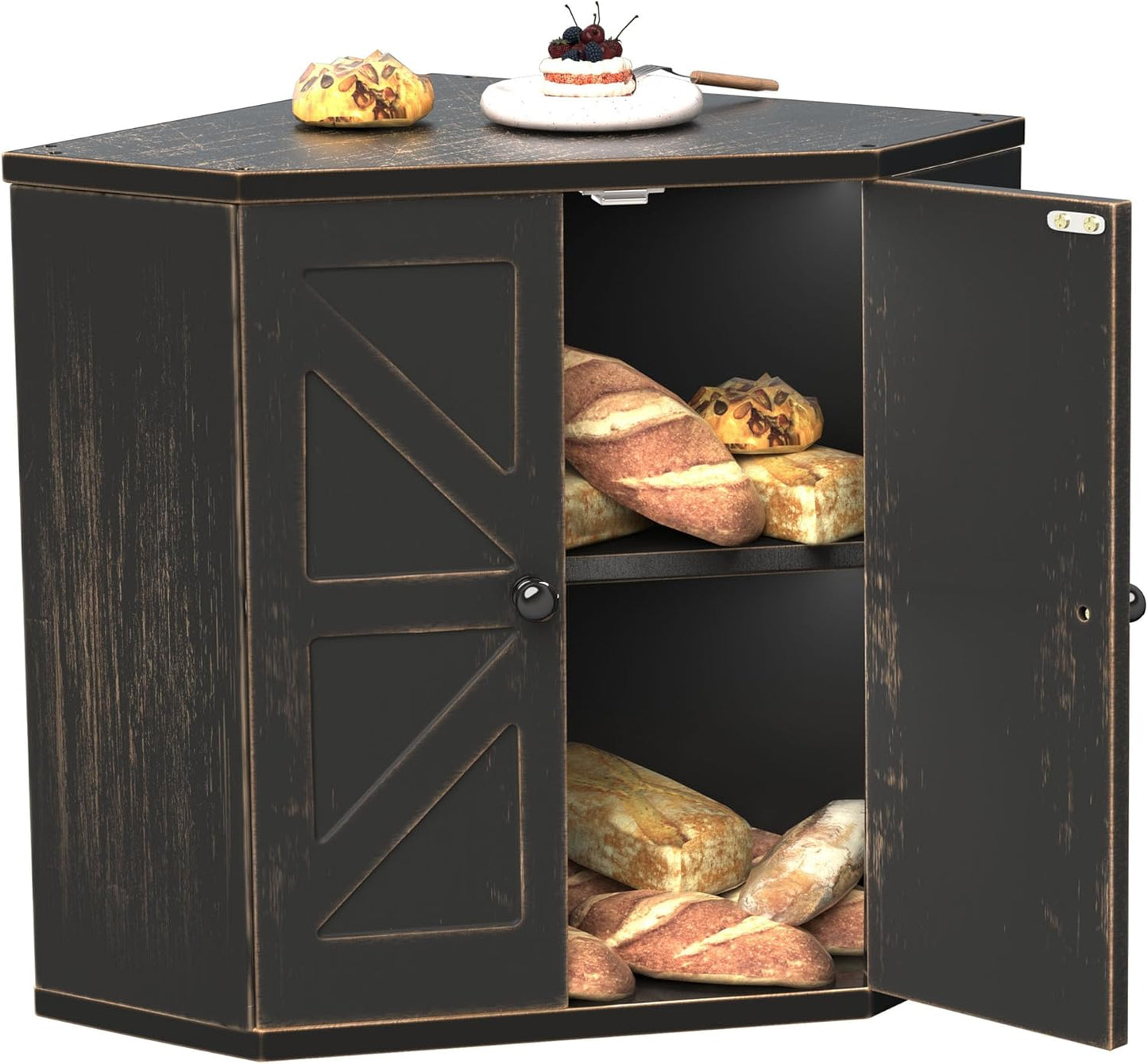 Corner Bread Box for Kitchen Countertop - Vintage Storage Solution