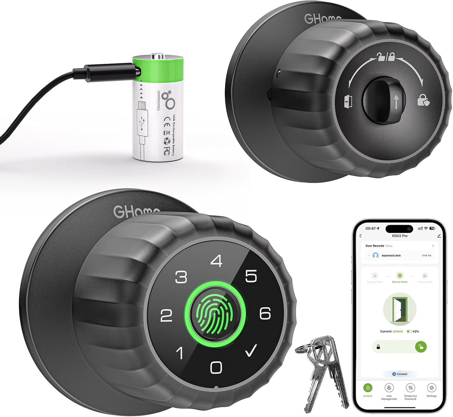 GHome Smart Fingerprint Door Lock - Keyless Entry with App Control