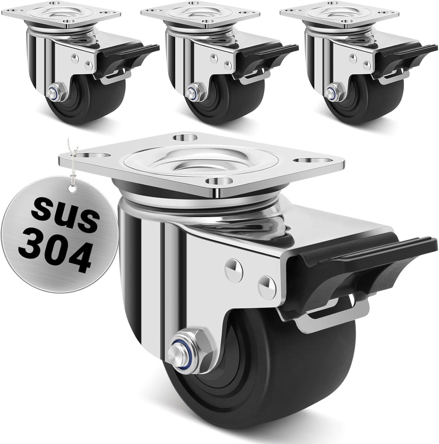 3 Inch Heavy Duty Stainless Steel Low Gravity Casters Set