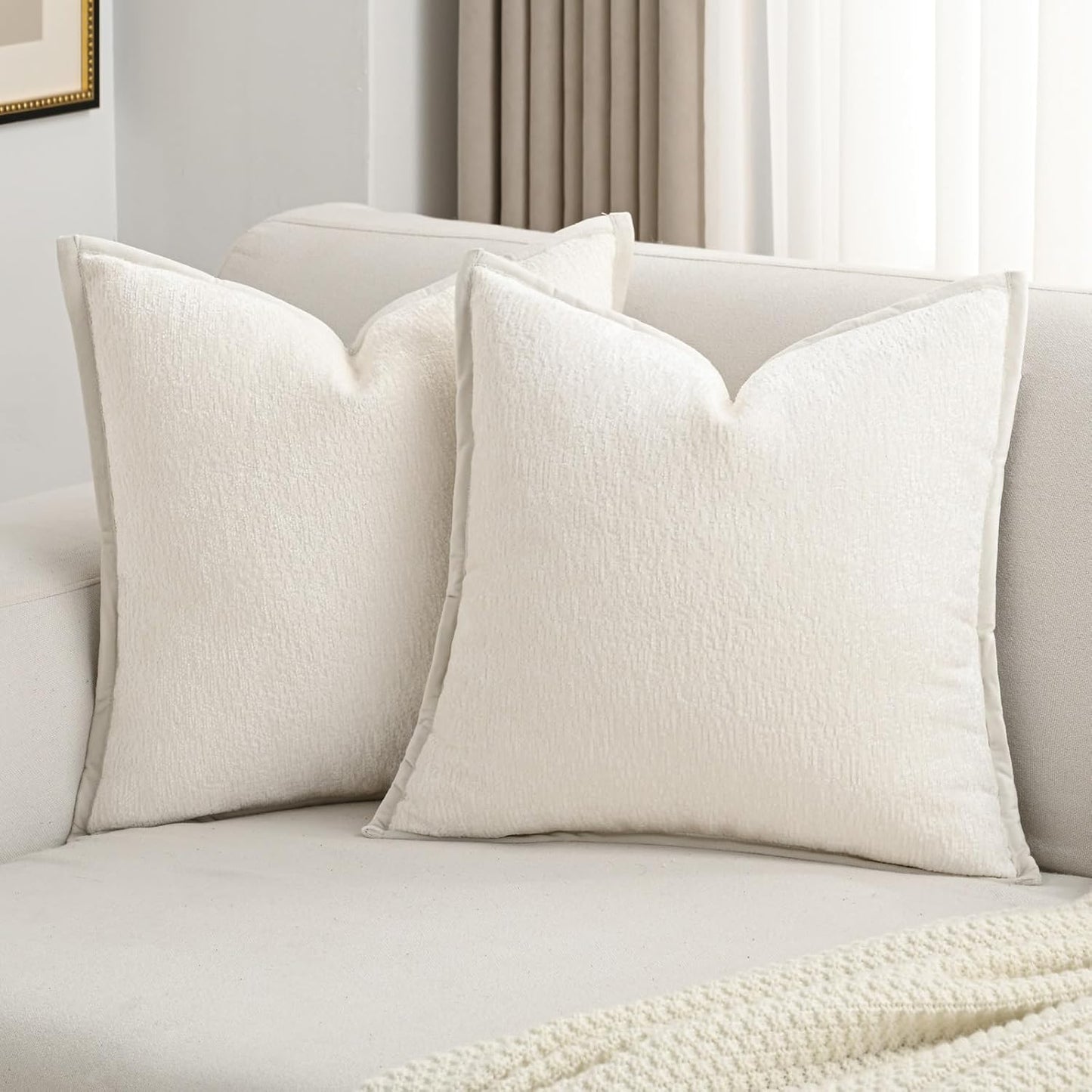 FUTEI Cream White Chenille Throw Pillow Covers for Cozy Decor
