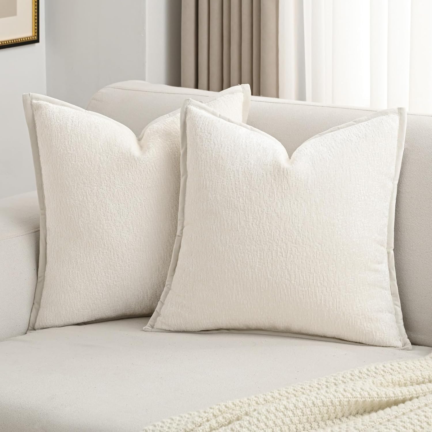 FUTEI Cream White Chenille Throw Pillow Covers for Cozy Decor