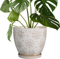 Ceramic Planter 8 in White Pot with Saucer - Embossed Petal Design