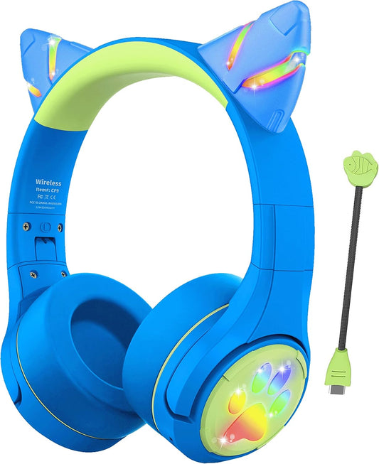 Riwbox CF9 Kids Bluetooth Headphones with Cat Ear Design