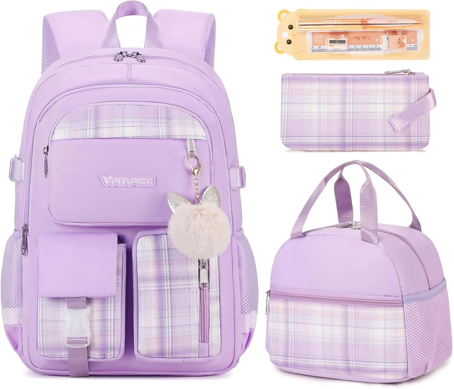3PCS Waterproof Backpack for School Women College Girls