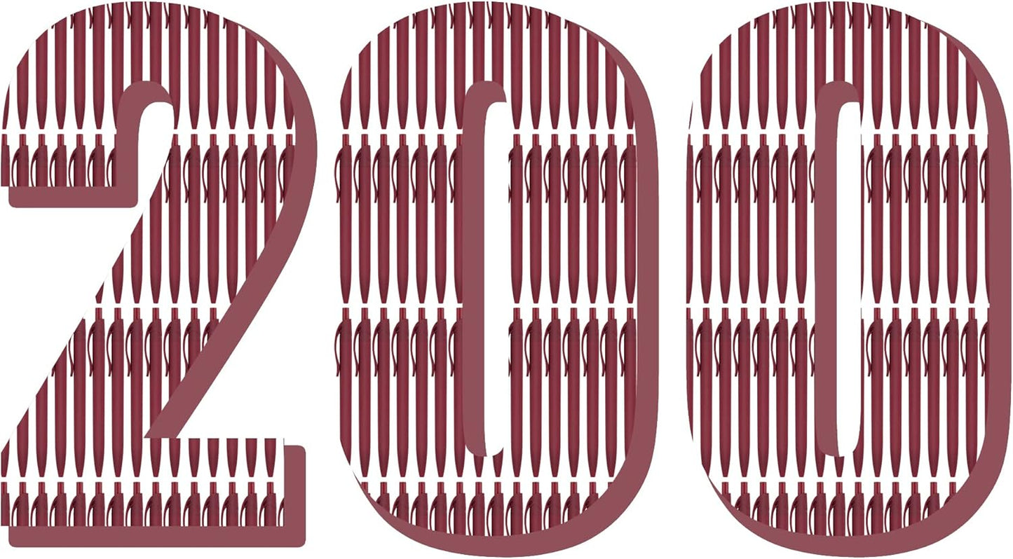 Deegtran 200 Pack Burgundy Red Barrel Click Pens for Smooth Writing