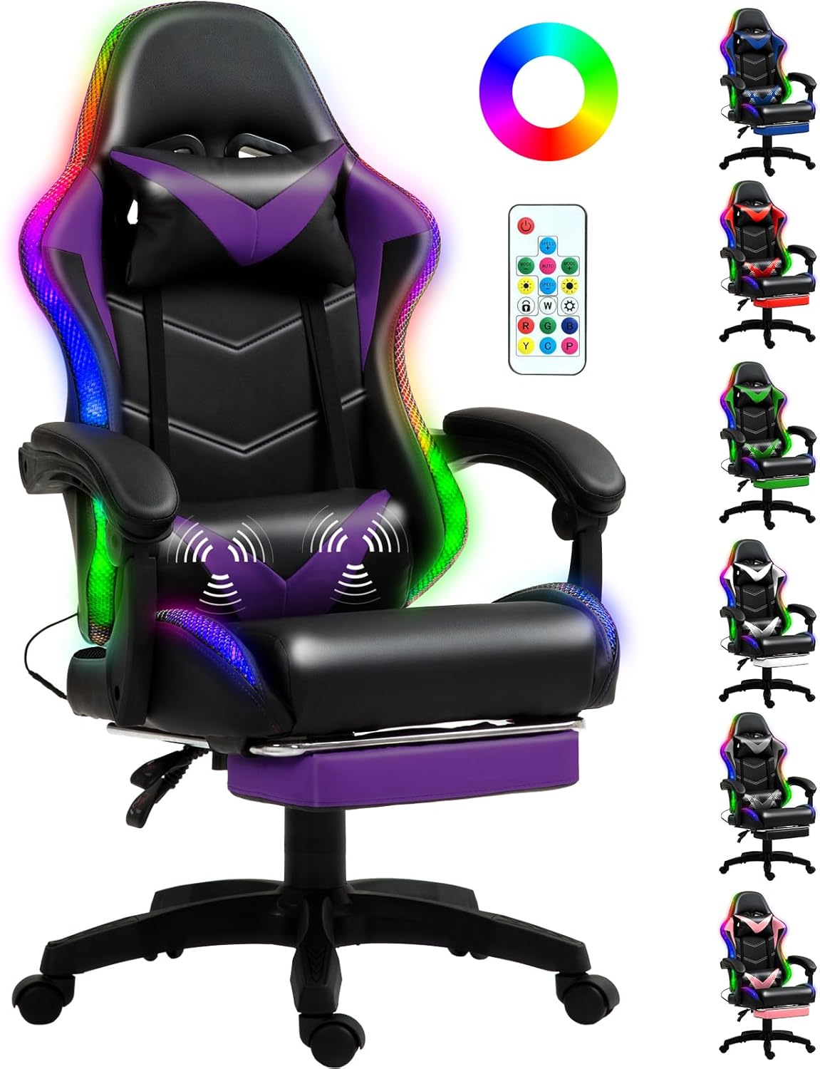 Czlolo RGB LED Lights Gaming Chair with Footrest for Comfort