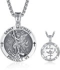 Sterling Silver Patron Saint Medal Necklace for Men - 22+2in Chain
