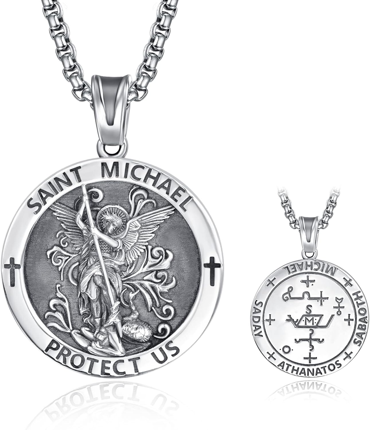925 Sterling Silver Patron Saint Medals Amulet Necklace for Men
