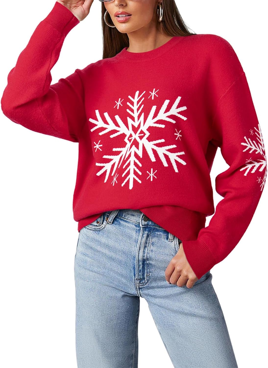 Dokotoo Floral Print Cable Knit Pullover Sweater for Women
