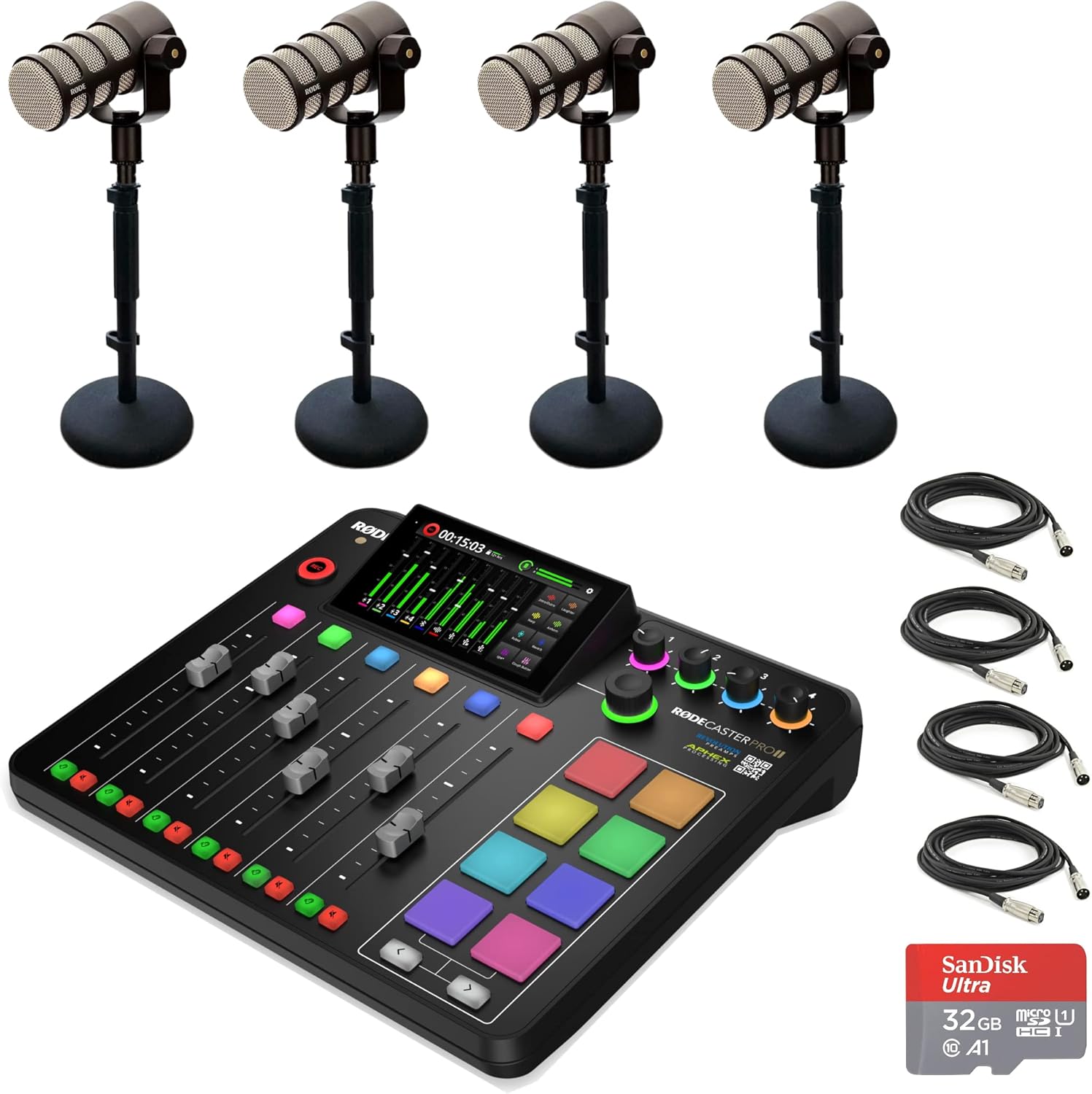 Rode RODECaster Pro II Console with PodMic Microphones and Stands