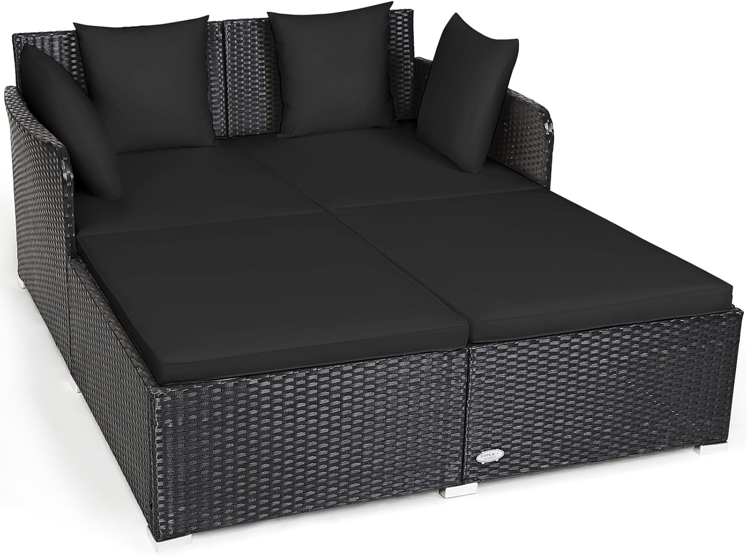 Spacious Rattan Daybed with Cushions for Outdoor Relaxation