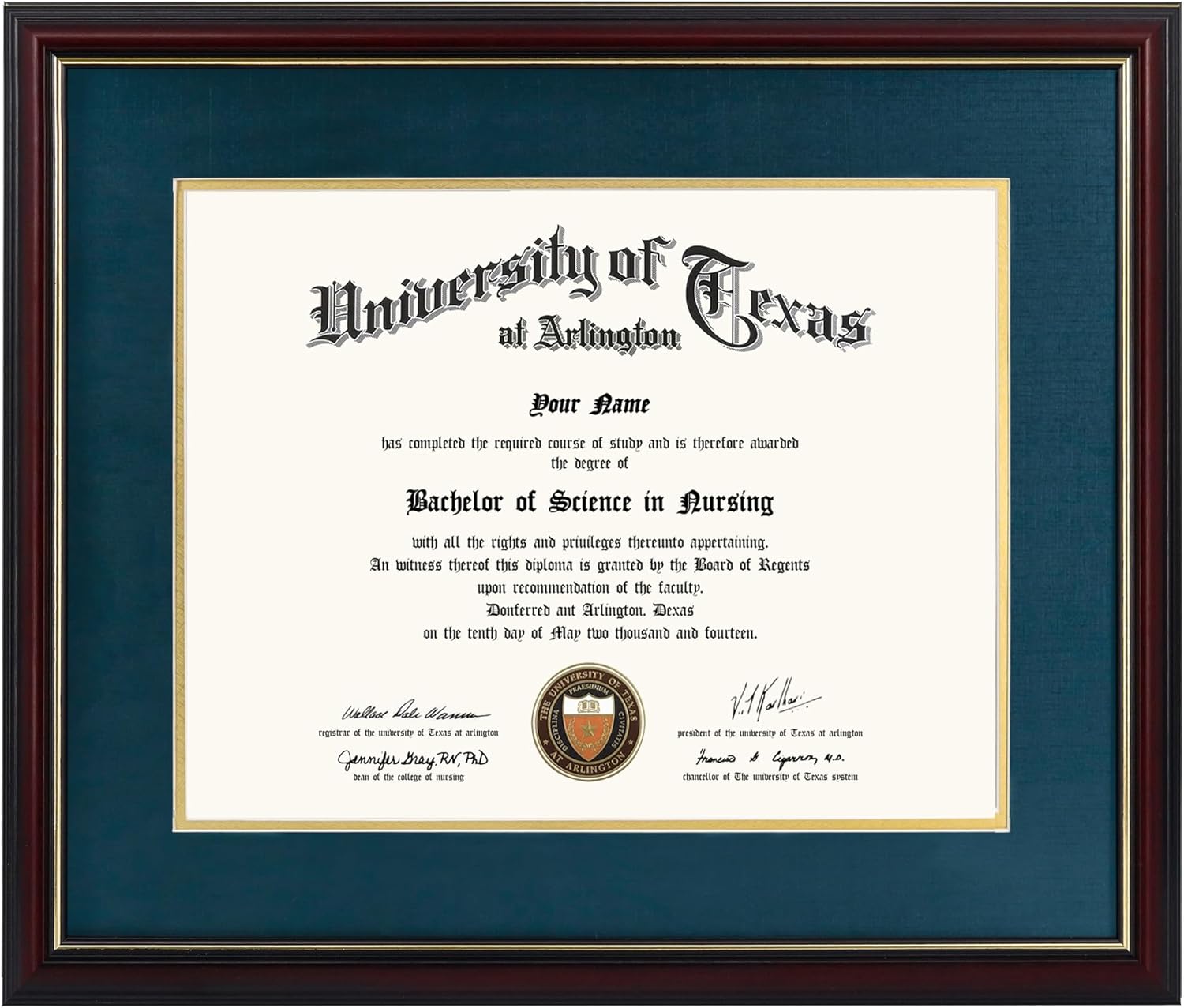 GraduationMall 11x14 Diploma Frame with Navy over Gold Mat