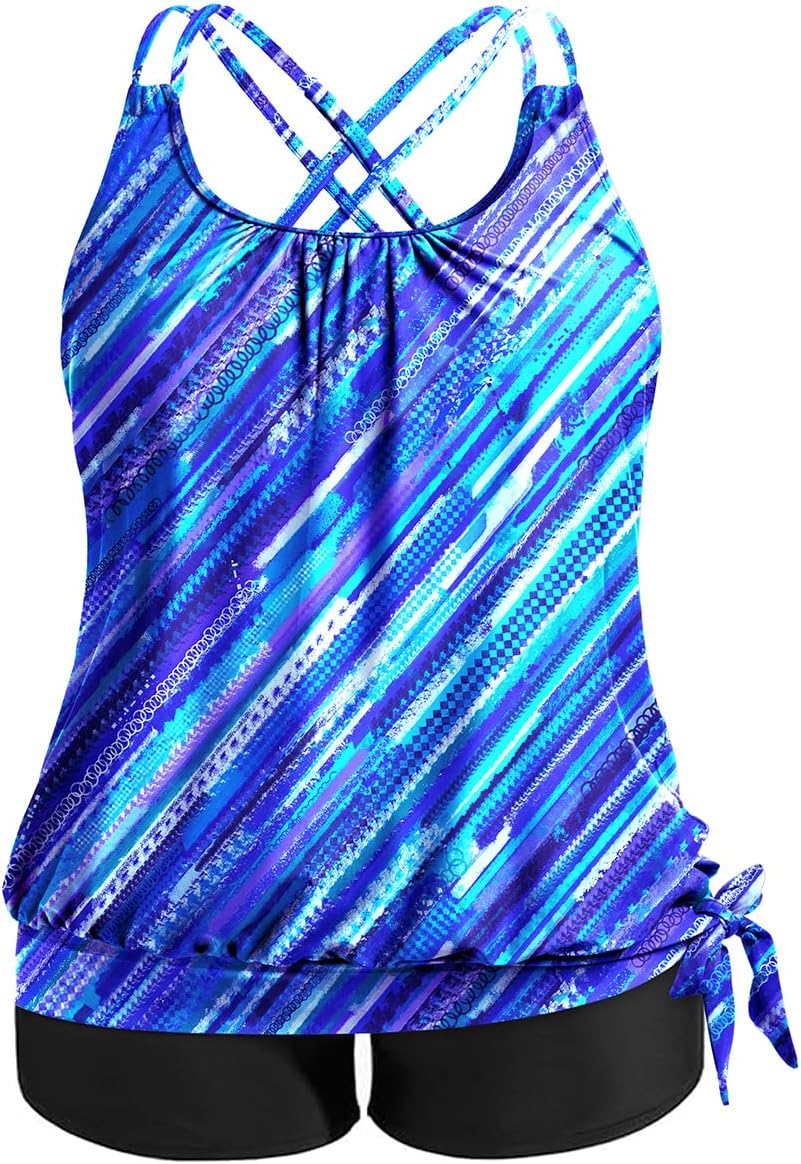 Plus Size Two Piece Tankini Swimsuit with Tummy Control