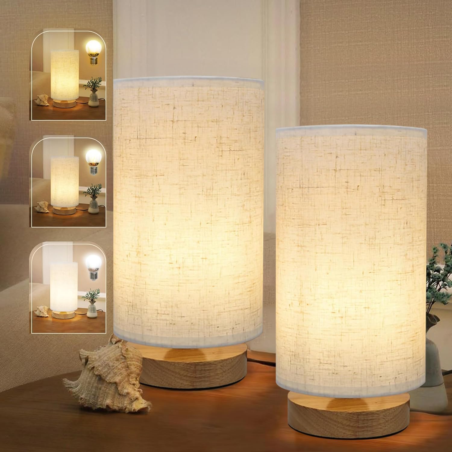 Minimalist Bedside Table Lamps Set of 2 with 3 Color Temperatures