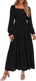 Fall Wedding Guest Dresses for Women Floral Long Sleeve Smocked Midi