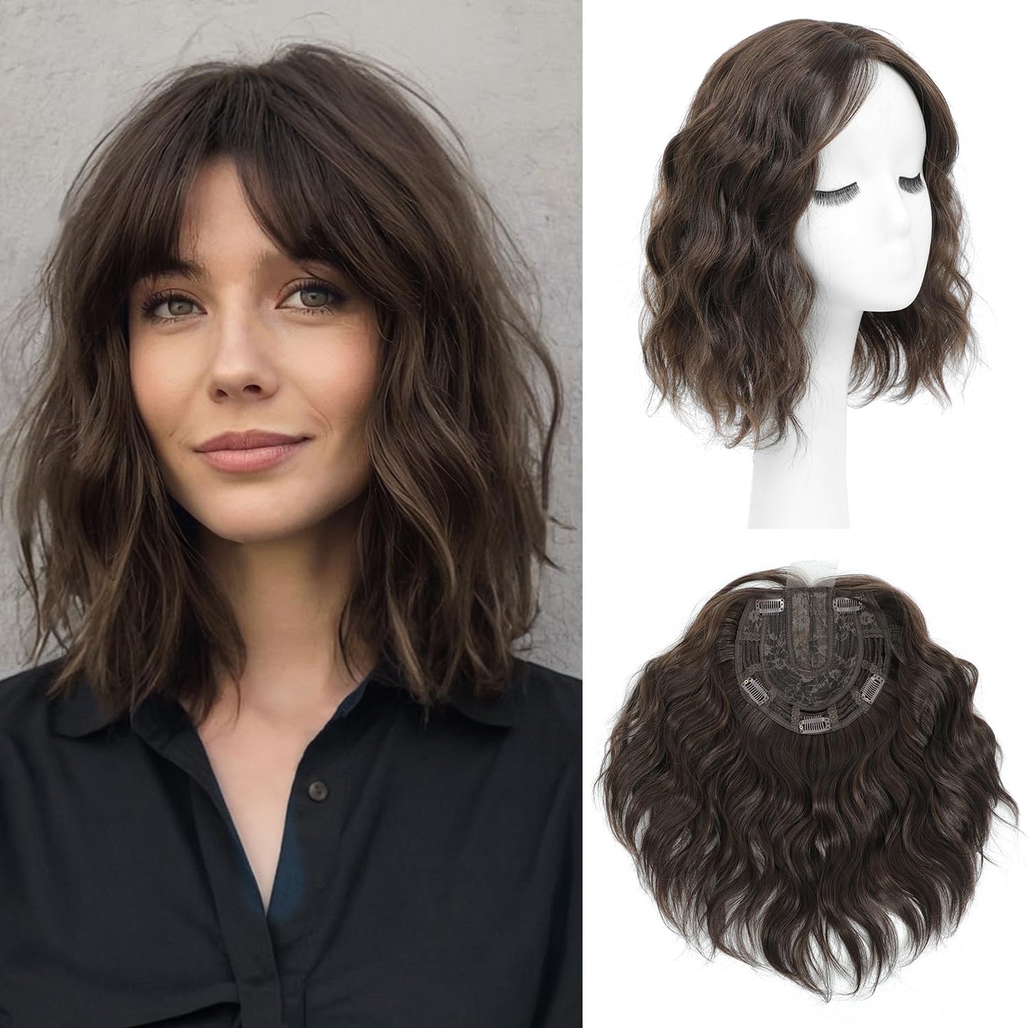 Short Wavy Hair Topper for Women with Thinning Hair - 11 Inch