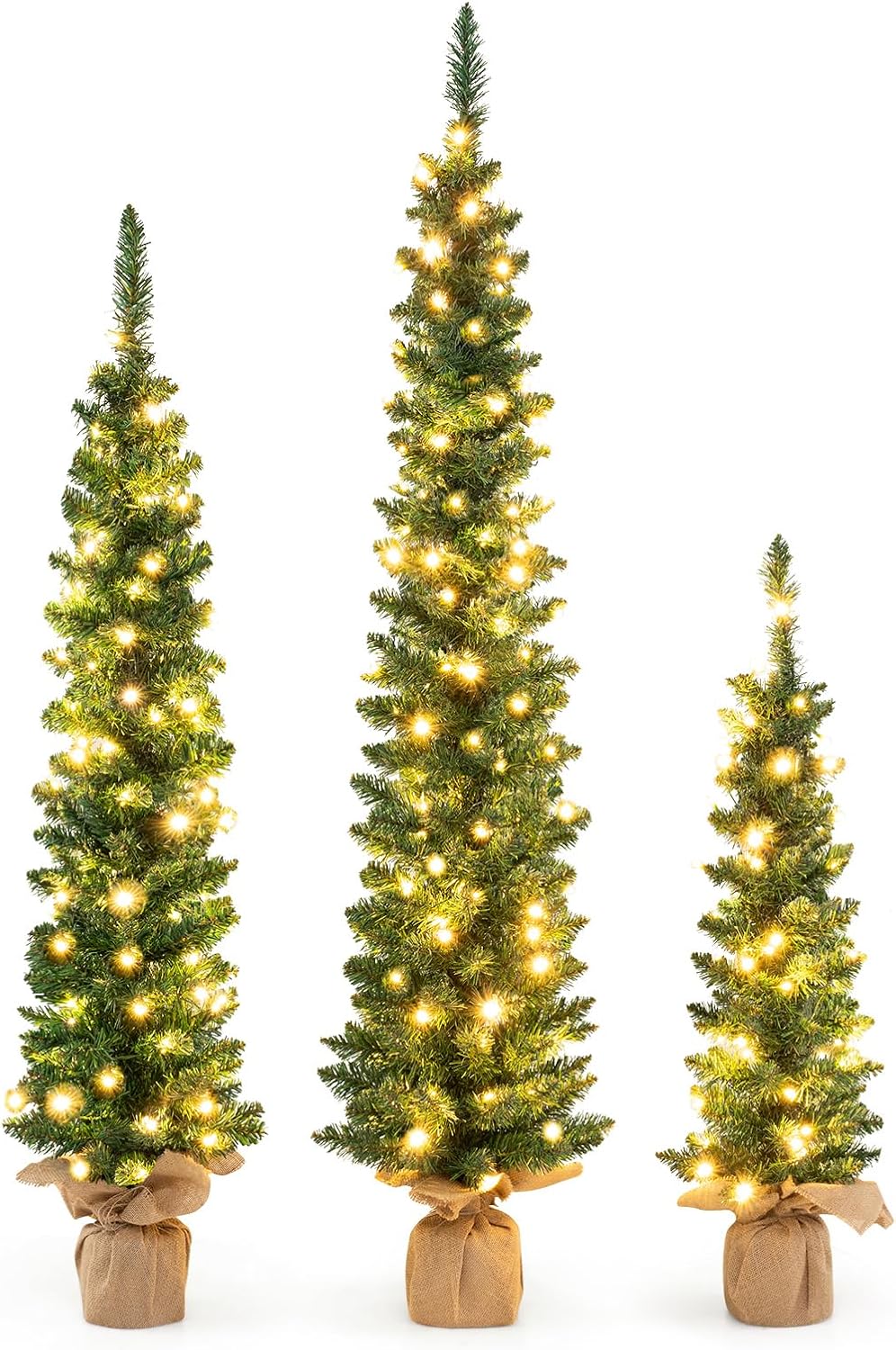 Goplus Pre-Lit Christmas Tree Set of 3 for Holiday Decor