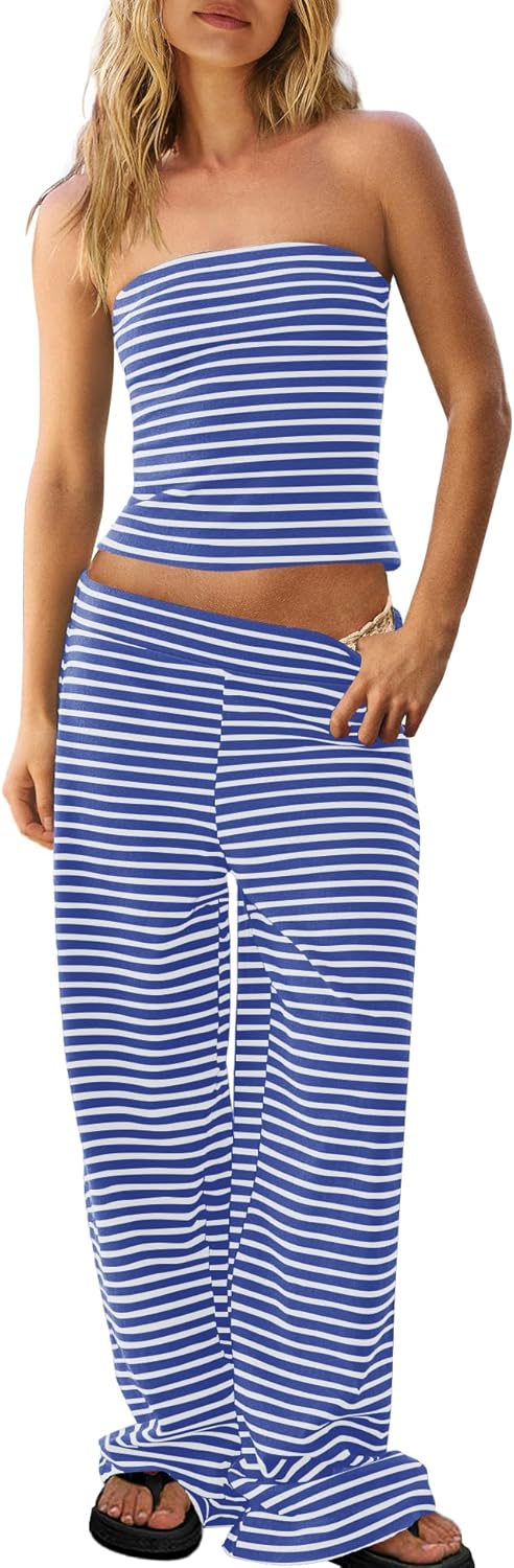 Panadila Womens Striped Two Piece Set for Summer Beach Fun