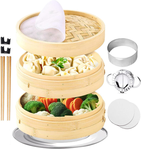 10-Inch Bamboo Steamer | 2 Tier Dumpling Kit