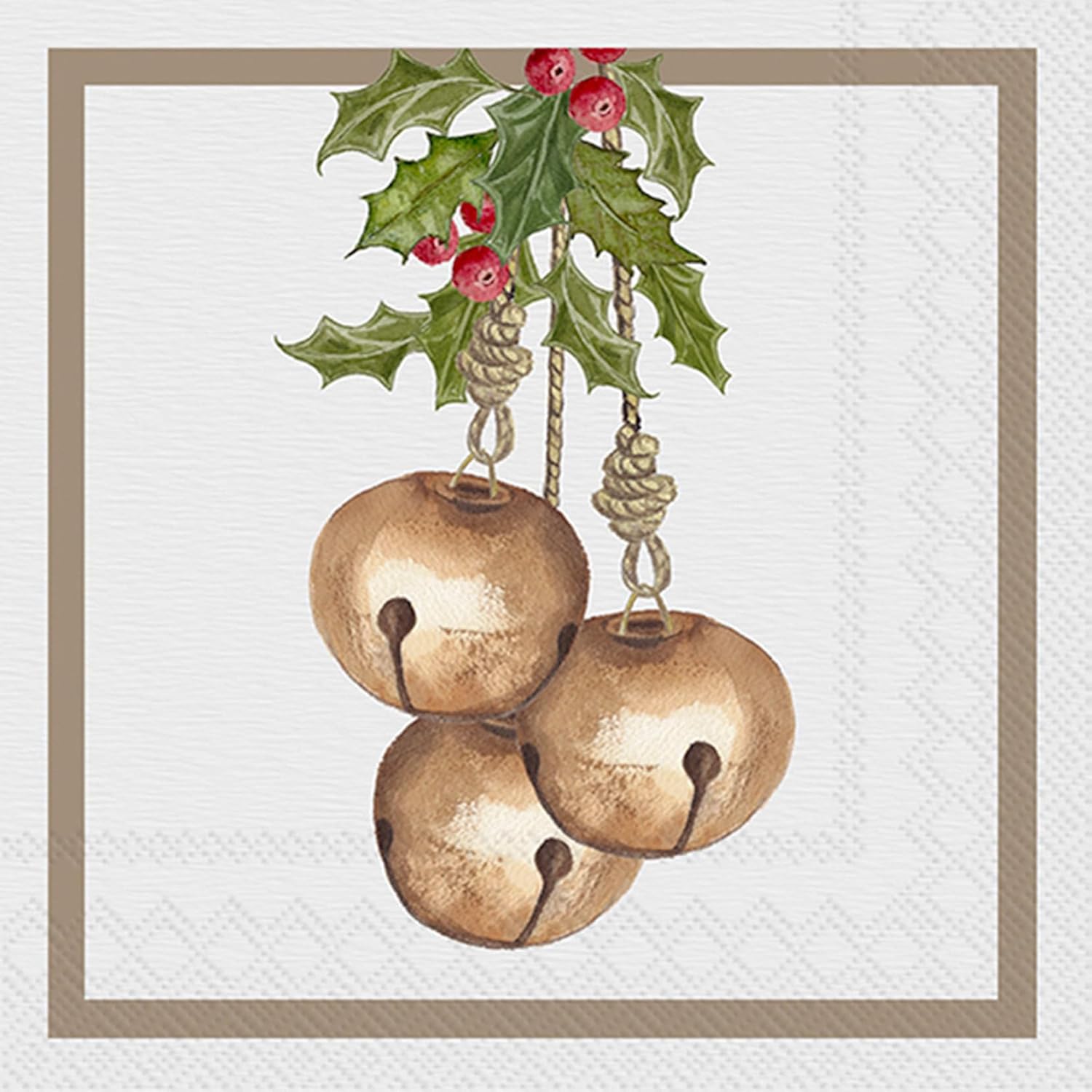 IHR Cocktail Napkins 3-Ply Paper Jingle Bells Design, 20-Count
