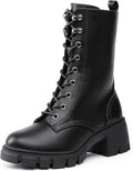 IN3 Platform Combat Boots Mid Calf Lace Up Boots - Chunky