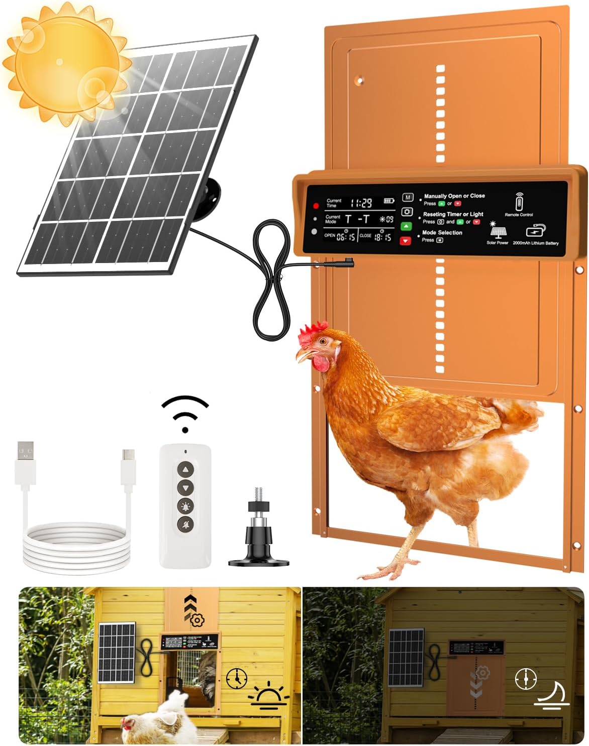 Automatic Chicken Coop Door with Timer & Light Sensor Features