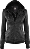 Women's Faux Leather Moto Biker Jacket with Hood - Versatile Layer
