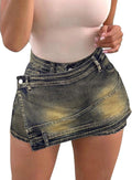 Avanova Women Denim Mini Skort High Waisted Asymmetrical Stretch 66%