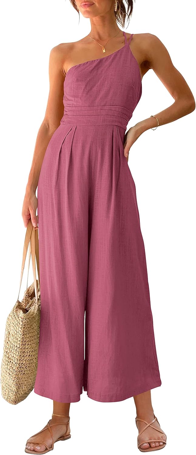Stylish One Shoulder High Waist Linen Jumpsuit for Women