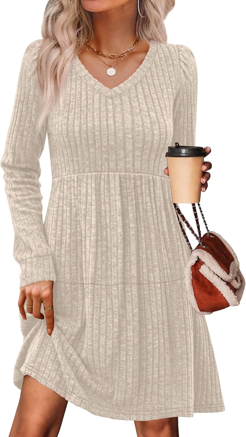 Stylish V Neck Long Sleeve Fall Dresses for Women by SAMPEEL