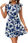 Floerns V Back Layered Ruffle Hem Flutter Sleeve Dress - Flattering