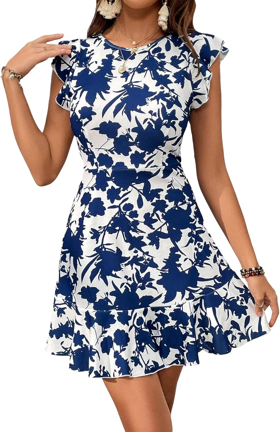 Floerns Women's V Back Inslace Layered Ruffle Hem Dress Review
